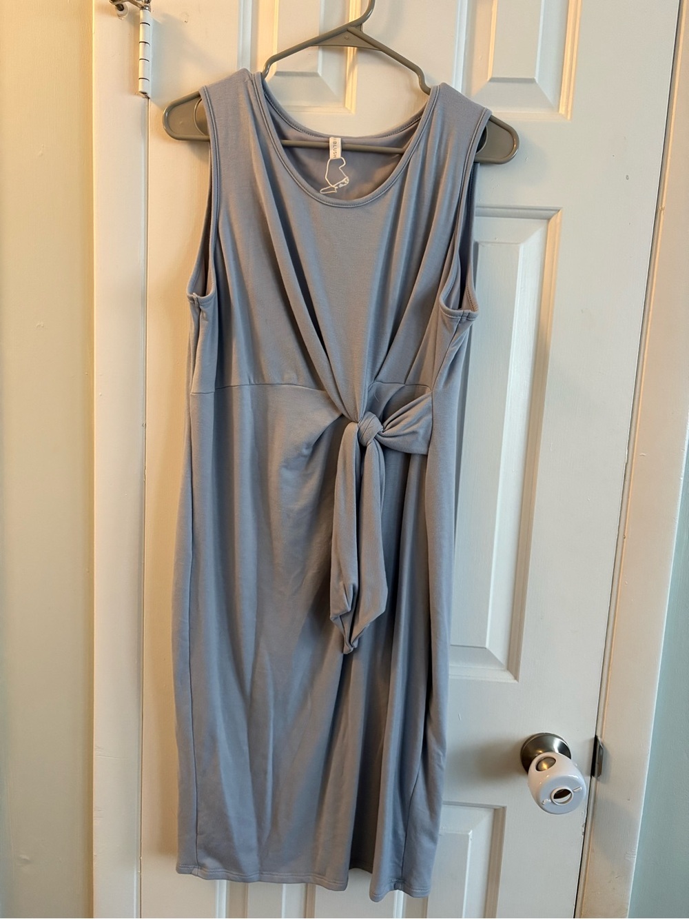 Pinkblush Sleeveless Knot-Front Midi Dress in Light Blue-Gray